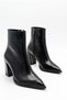 Women's Pointed Toe Thick Heeled Black Croco Design Zippered Boots