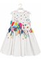 Girl's Jacquard Fabric Dress, Colorful Patterned, Stone Detailed Floral, with Crown Accessory - 7