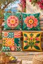 Set of 4 Cushion Covers 43X43 cm Colorful Floral Patterned Bohemian Ethnic Retro Decorative Pillowcases