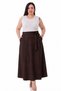 Plus Size Suede Long Brown Skirt with Elastic Waist at the Back, Zipper and Belted Pockets