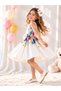 Girl's Jacquard Fabric Dress, Colorful Patterned, Stone Detailed Floral, with Crown Accessory - 5