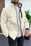 Men's Pocket Detailed Stand Collar Cardigan Cream Edw521 - 2
