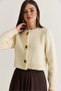 Women's Cream Gold Button Detailed Crew Neck Soft Textured Knitwear Cardigan Th261074 60286583 - 6