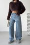 Women's Waist Detail Wide Leg Blue Jeans