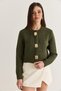 Women's Khaki Gold Button Detailed Crew Neck Soft Textured Knitwear Cardigan Th261074 60286583 - 2