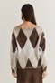 Women's Coffee-Ecru Diamond Patterned Boat Neck Oversize Knitwear Sweater Tk261066 60286624 - 8