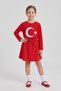 Girls' Red Long Sleeve Flag T-Shirt Red Bow Beaded Skirt April 23 October 29 Performance Outfit