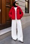 Elasticized High Collar Buttoned Jacket Tsd260321 Red - 6