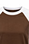 2242 Raglan Long Sleeve Double Color Crew Neck T-Shirt White - 2