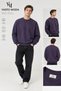 Men's Oversize Thick Textured 3 Thread Non-Threaded Ribbed Crew Neck Basic Purple Sweatshirt