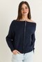 Women's Navy Blue Madonna Collar Zippered Relaxed Knitwear Cardigan Th261070 60286640 - 3