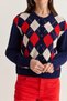 Women's Navy Blue Diamond Patterned Crew Neck Buttoned Knitwear Cardigan Cln30 60286632 - 6
