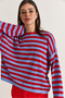 Women's Red-Blue Striped Crew Neck Loose Mercerized Knitwear Sweater Tk261165 60286636