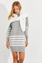 Women's Gray Striped Knitwear Tunic Yvz202 - 4