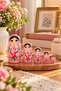 5-Piece Matryoshka Doll Set Hand-Painted Floral Pattern Decorative Wooden Russian Dolls 12 cm Pink