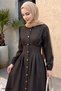 Buttoned and Pinned Bitter Brown Denim Dress - 3