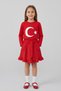 Girls' Red Long Sleeve Flag T-Shirt Red Bow Pocket Ruffle Skirt April 23 October 29 Show Outfit - 3