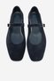 Genuine Leather Women's Navy Blue Suede Buckle Ballerinas Marry - 2