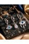 Brass Silver Color Zircon Stone Eye of Fatma Model 3-Piece Earring Set