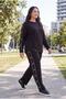 Women's Plus Size Stone Embroidered Crew Neck Black Tracksuit Set - 5