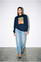 Women's Navy Blue Embossed Printed Cotton Sweatshirt - 2