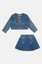 Toddlers Girl 2 Pieces Washed Denim Jacket Shirt And Skorts Set, Blue - 2