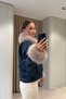 Imported Coat with Fur Collar and Stone Embellishments - Dark Blue - 3