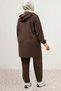 67081 Large Size Pants with Button Detail on the Leg and Low Sleeve Modal Set - Brown - 8