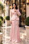 Women's Floral Patterned Jacket Skirt Set – Tie-Back Jacket, Long Skirt, Lined Jacket Skirt Two-Piece Set