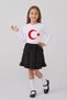 Girls' White Long Sleeve Flag T-Shirt Black Bow Pocket Ruffle Skirt April 23 October 29 Show Outfit