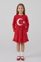 Girls' Red Long Sleeve Flag T-Shirt Red Bow Pocket Ruffle Skirt April 23 October 29 Show Outfit - 2