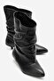 Lancy Black Skin Genuine Leather Women's Bellows Short Heeled Boots