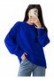 Saks Blue Crew Neck Oversize Women's Knitwear Sweater