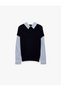 Shirt Collar Layered Striped Long Sleeve Sweater