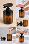 Soap Dispenser Set with Wooden Stand - Amber Glass Soap Dispenser Set with Wrist Press - Liquid Soap and Dishwashing Detergent Dispenser - 8