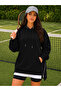 Women's long sleeve hooded lace-up blouse with side zippers and two-thread fabric - 3