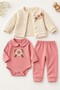 Baby Girl Set Floral Patterned Knitwear Cardigan Body Pants 3-Piece Set Premium Set 3 6 9 12 Months - 3