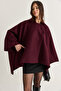 Women's Cherry Asymmetric Button Detailed Pocketed Cashmere Cape Poncho 430 60286463