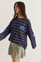 Women's Bitter Brown Paris Printed Striped Crew Neck Oversize Sweatshirt 2385 60286650 - 4