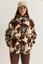 Women's Brown-Cream Patterned Stand Collar Pocket Detailed Ribbed Zippered Fleece Sweatshirt 4219 60286646 - 5