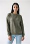 Women's Black Crew Neck Basic Diagonal Textured Sweatshirt