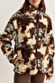 Women's Brown-Cream Patterned Stand Collar Pocket Detailed Ribbed Zippered Fleece Sweatshirt 4219 60286646 - 6