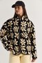 Women's Black-Cream Patterned Stand Collar Pocket Detailed Ribbed Zippered Fleece Sweatshirt 4219 60286646 - 2