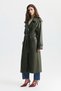 Textured Faux Leather Long Trench Coat - 2