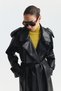 Textured Faux Leather Long Trench Coat - 5