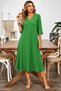 Women's Short Sleeve V-Neck Wrinkled Midi Dress - 3