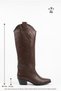 Women's Bitter Brown Patterned Long Pointed Toe Thick Heeled Western Cowboy Boots Kalinda - 3