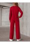Women's Long Sleeve Crew Neck Stripe Detailed Viscose Two-Thread Blouse and Trousers Two-Piece Set - 3
