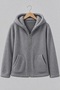 Women's Hooded Zippered Double Pocket Soft Textured Gray Plush Cardigan Jacket Fleece - 3