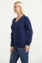 V-Neck Hair Knit Cotton Sweater - Navy Blue - 4